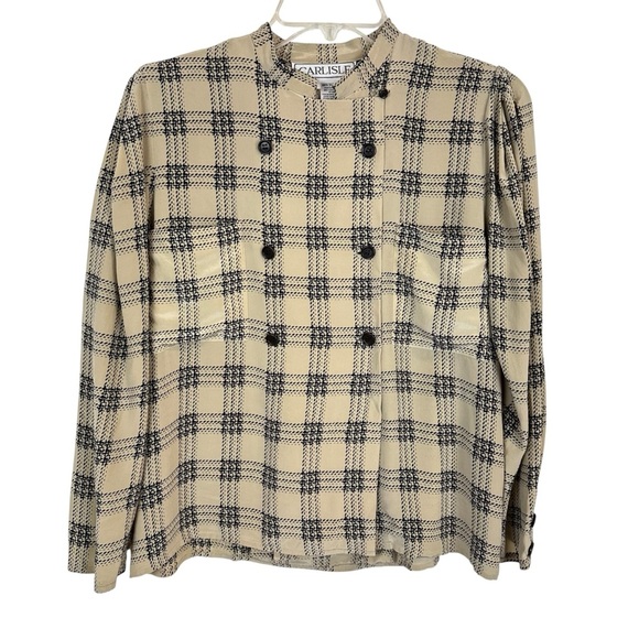 “VTG Carlisle 100% Silk Plaid Blouse Dark Academia Size 4 - Picture 7 of 7